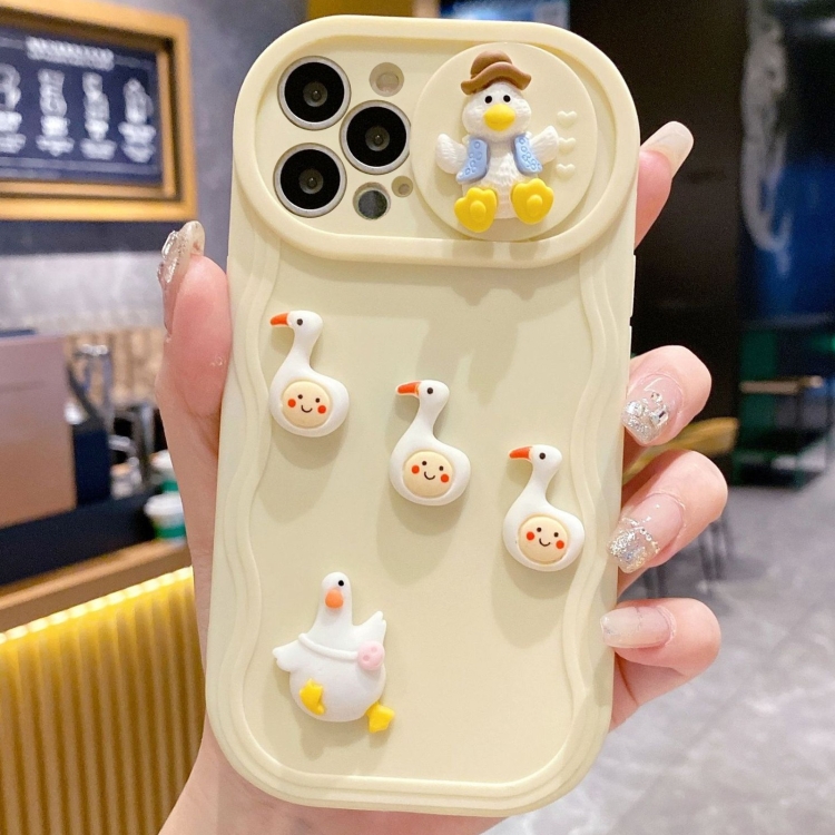 

For iPhone 13 Pro Max Creative 3D Duck Design Sliding Window Full Coverage Phone Case(Yellow)