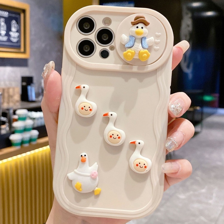 

For iPhone 14 Pro Max Creative 3D Duck Design Sliding Window Full Coverage Phone Case(Beige)