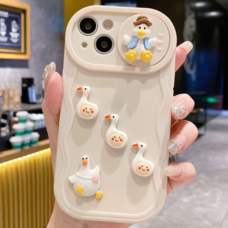 

For iPhone 15 Plus Creative 3D Duck Design Sliding Window Full Coverage Phone Case(Beige)