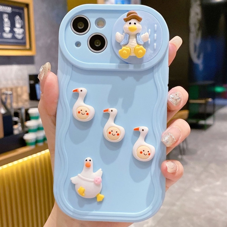 

For iPhone 15 Plus Creative 3D Duck Design Sliding Window Full Coverage Phone Case(Blue)