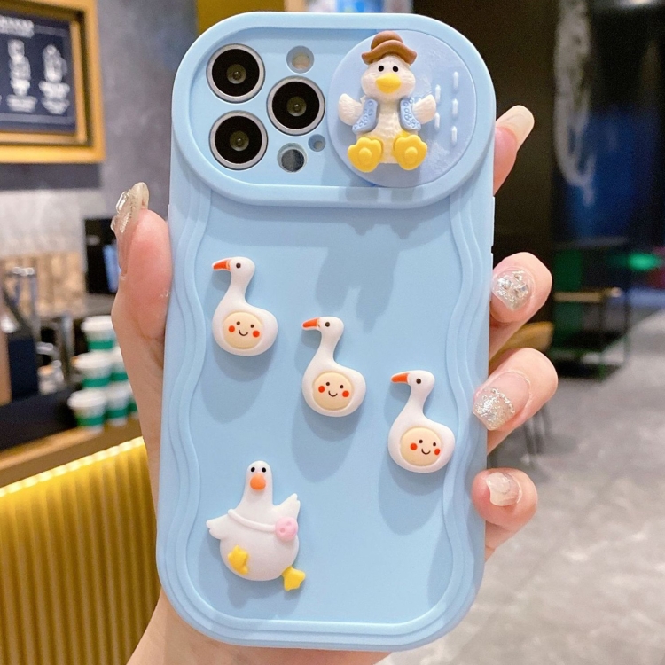 

For iPhone 15 Pro Max Creative 3D Duck Design Sliding Window Full Coverage Phone Case(Blue)