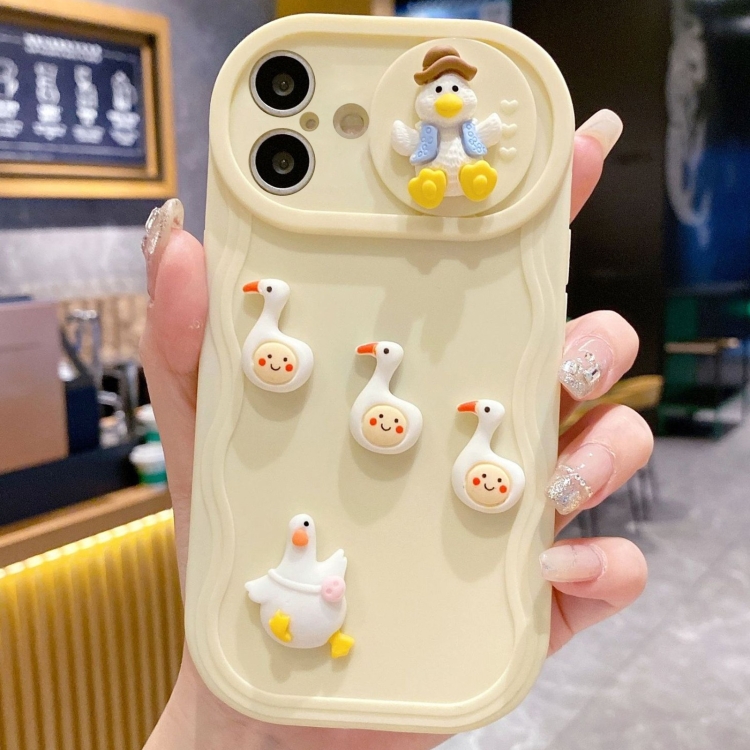 

For iPhone 16 Creative 3D Duck Design Sliding Window Full Coverage Phone Case(Yellow)