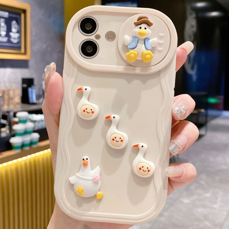 

For iPhone 16 Creative 3D Duck Design Sliding Window Full Coverage Phone Case(Beige)