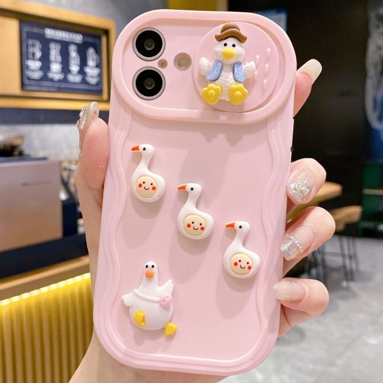 

For iPhone 16 Plus Creative 3D Duck Design Sliding Window Full Coverage Phone Case(Pink)