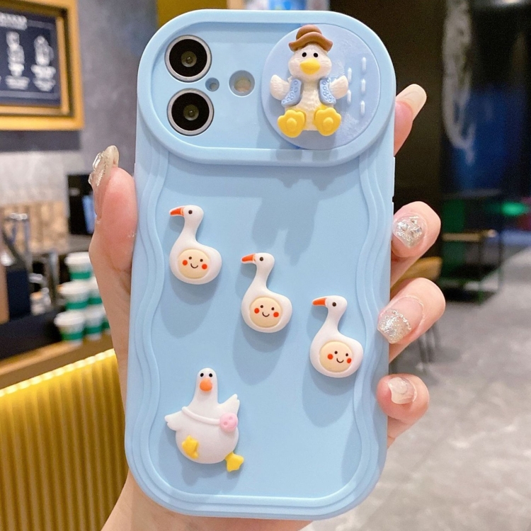 

For iPhone 16 Plus Creative 3D Duck Design Sliding Window Full Coverage Phone Case(Blue)