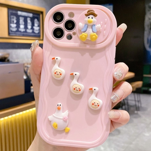 

For iPhone 16 Pro Max Creative 3D Duck Design Sliding Window Full Coverage Phone Case(Pink)