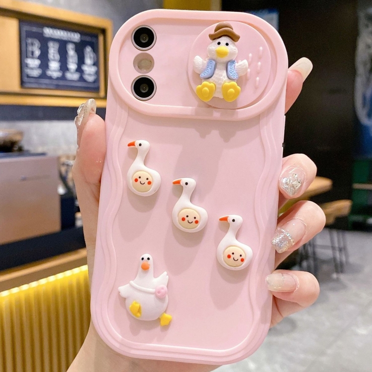 

For iPhone X / XS Creative 3D Duck Design Sliding Window Full Coverage Phone Case(Pink)