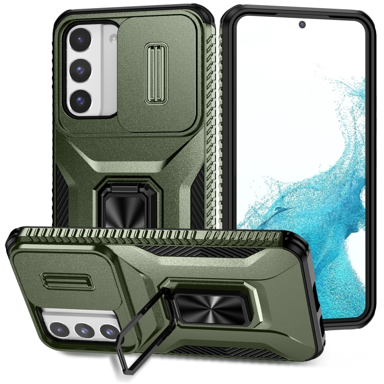 

For Samsung Galaxy S22 5G Sliding Camshield Holder Phone Case(Alpine Green)