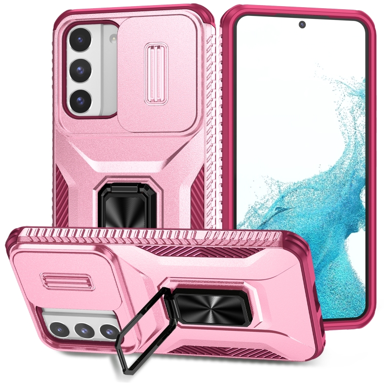 

For Samsung Galaxy S22 5G Sliding Camshield Holder Phone Case(Pink + Rose Red)