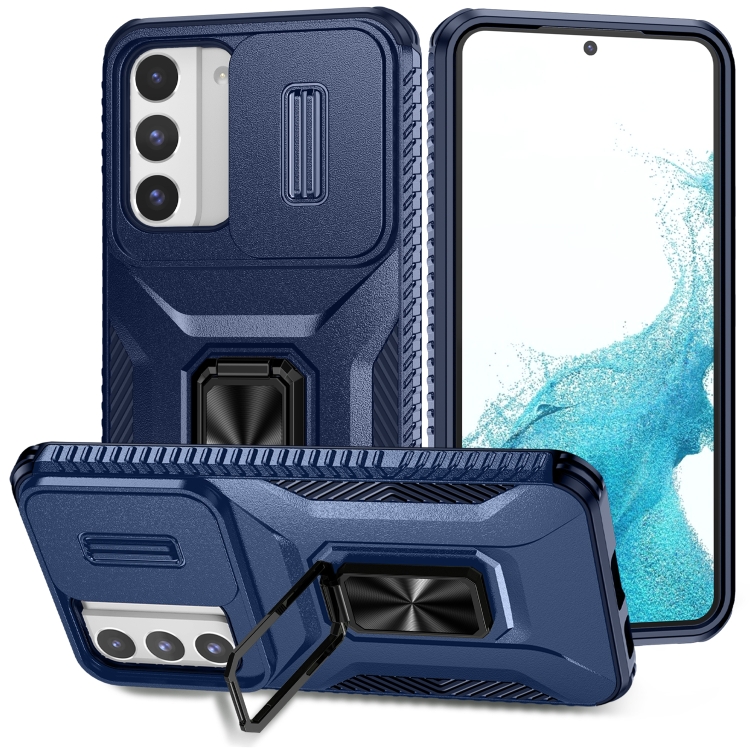 

For Samsung Galaxy S22 5G Sliding Camshield Holder Phone Case(Blue)