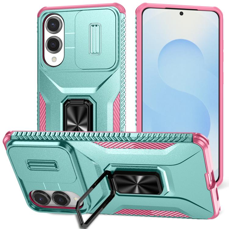 

For Samsung Galaxy S25 Edge 5G Sliding Camshield Holder Phone Case(Pink + Grey Green)