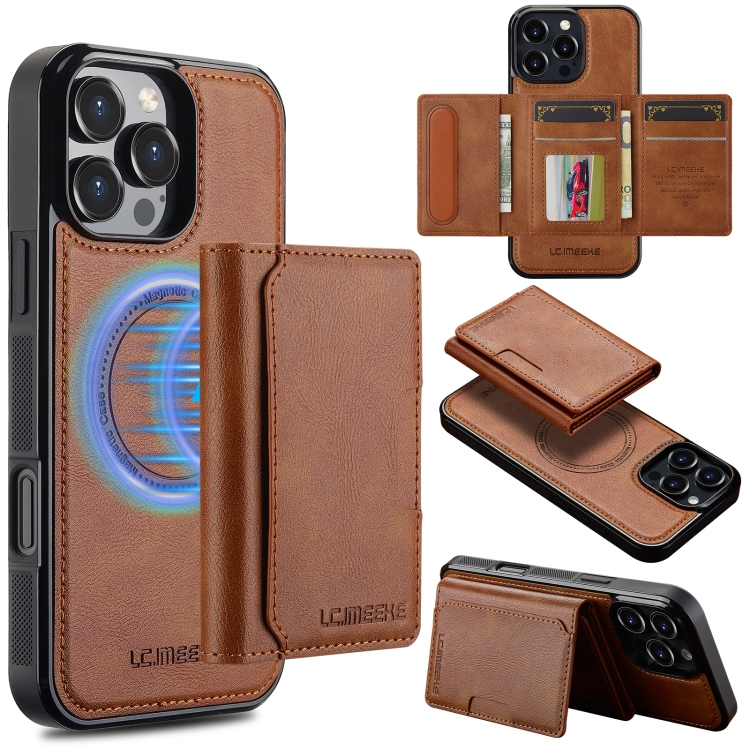 

For iPhone 16 Pro Max LC.IMEEKE L5 Series Detachable RFID Card Bag Magsafe Phone Case(Brown)