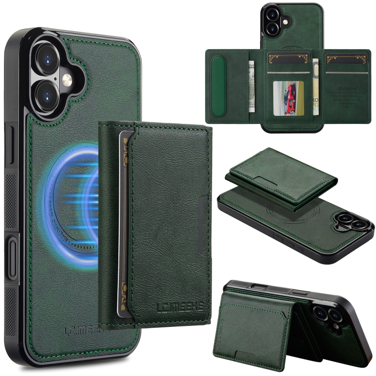 

For iPhone 16 LC.IMEEKE L5 Series Detachable RFID Card Bag Magsafe Phone Case(Green)