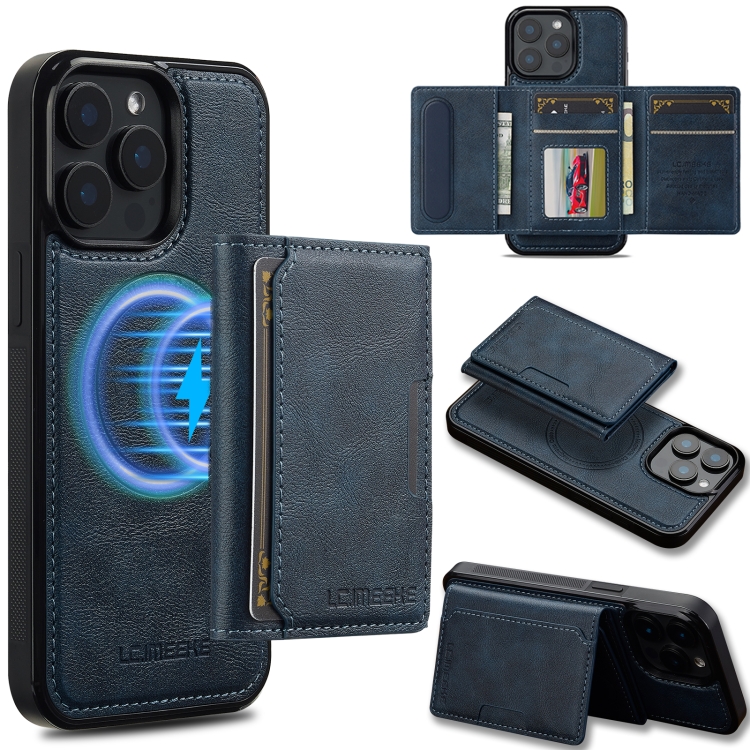 

For iPhone 15 Pro Max LC.IMEEKE L5 Series Detachable RFID Card Bag Magsafe Phone Case(Blue)