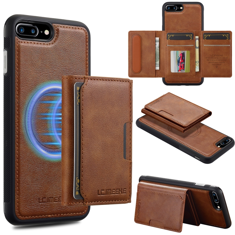 

For iPhone 8 Plus / 7 Plus LC.IMEEKE L5 Series Detachable RFID Card Bag Magsafe Phone Case(Brown)