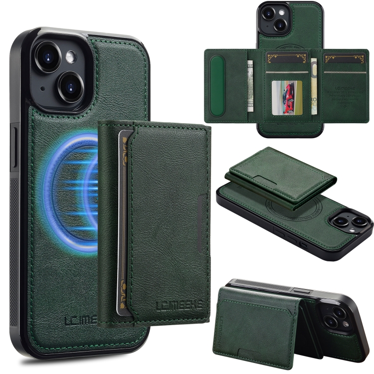 

For iPhone 15 LC.IMEEKE L5 Series Detachable RFID Card Bag Magsafe Phone Case(Green)