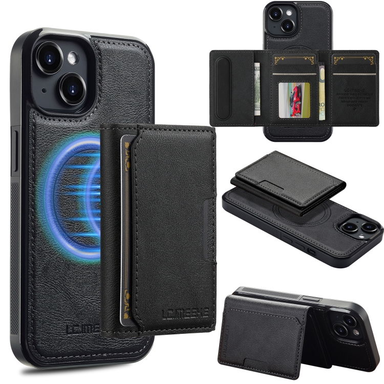 

For iPhone 15 Plus / 14 Plus LC.IMEEKE L5 Series Detachable RFID Card Bag Magsafe Phone Case(Black)