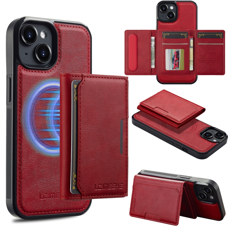 

For iPhone 14 / 13 LC.IMEEKE L5 Series Detachable RFID Card Bag Magsafe Phone Case(Red)