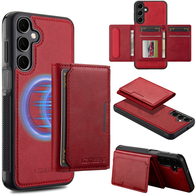 

For Samsung Galaxy S24 FE 5G LC.IMEEKE L5 Series Detachable RFID Card Bag Magsafe Phone Case(Red)