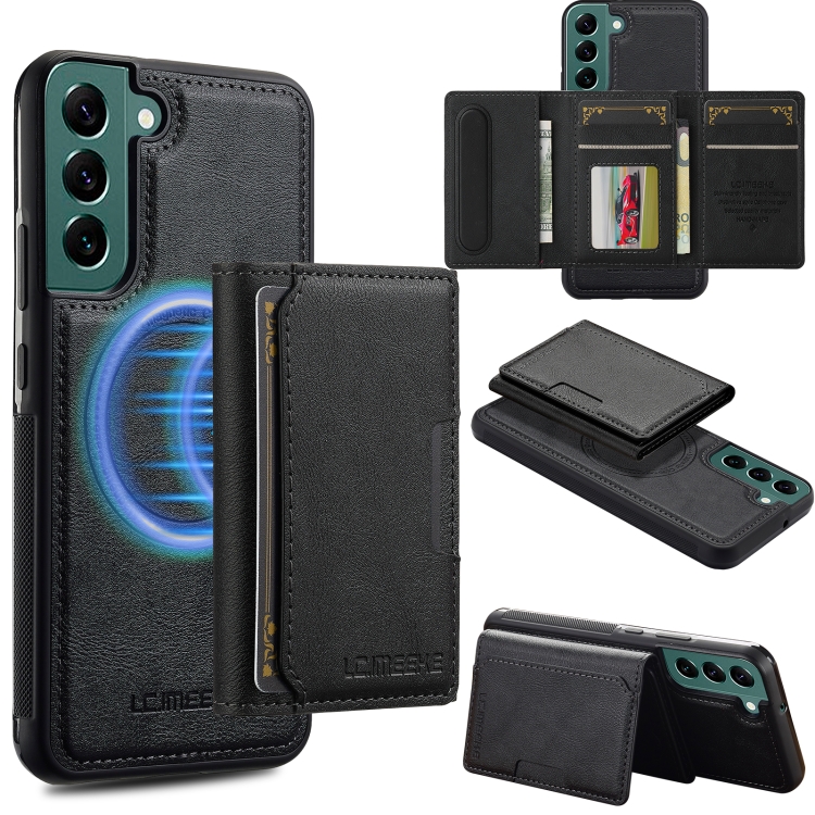 

For Samsung Galaxy S22 5G LC.IMEEKE L5 Series Detachable RFID Card Bag Magsafe Phone Case(Black)
