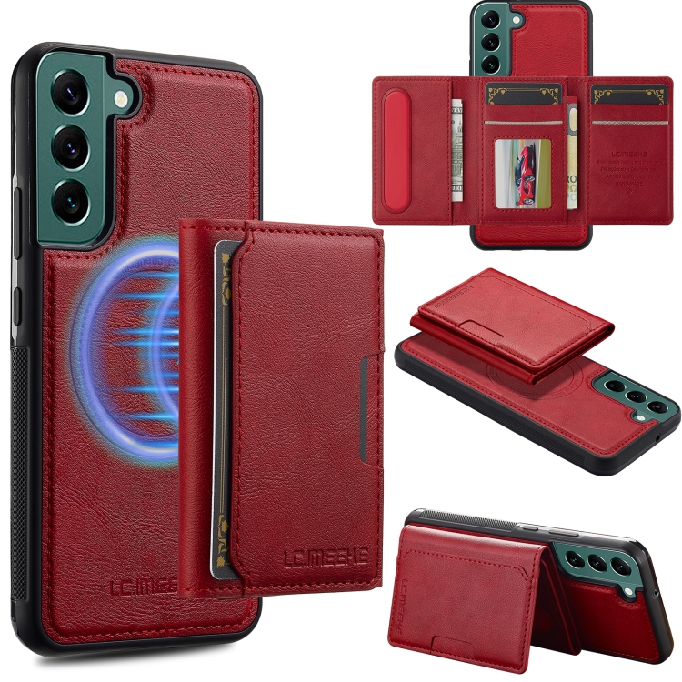 

For Samsung Galaxy S21 5G LC.IMEEKE L5 Series Detachable RFID Card Bag Magsafe Phone Case(Red)