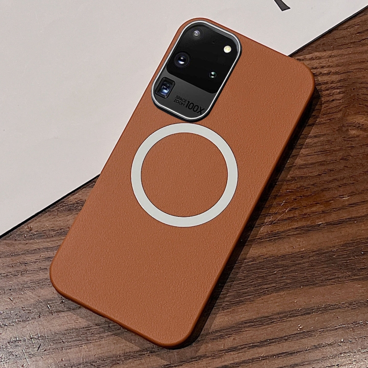

For Samsung Galaxy S20 Ultra Leather Texture Design MagSafe Full Coverage Phone Case(Brown)
