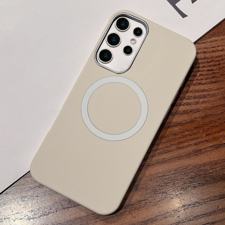 

For Samsung Galaxy S21 Ultra 5G Leather Texture Design MagSafe Full Coverage Phone Case(White)