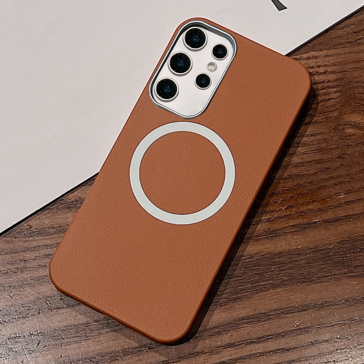 

For Samsung Galaxy S23 Ultra 5G Leather Texture Design MagSafe Full Coverage Phone Case(Brown)