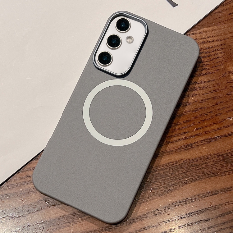 

For Samsung Galaxy S24 FE 5G Leather Texture Design MagSafe Full Coverage Phone Case(Grey)
