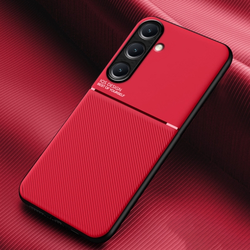 

For Samsung Galaxy S24 FE 5G Classic Tilt Strip Grain Magnetic PC Hybrid TPU Phone Case(Red)