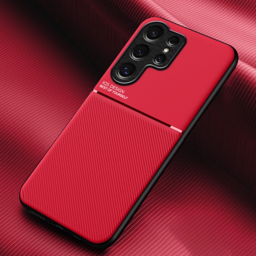 

For Samsung Galaxy S25 Ultra 5G Classic Tilt Strip Grain Magnetic PC Hybrid TPU Phone Case(Red)