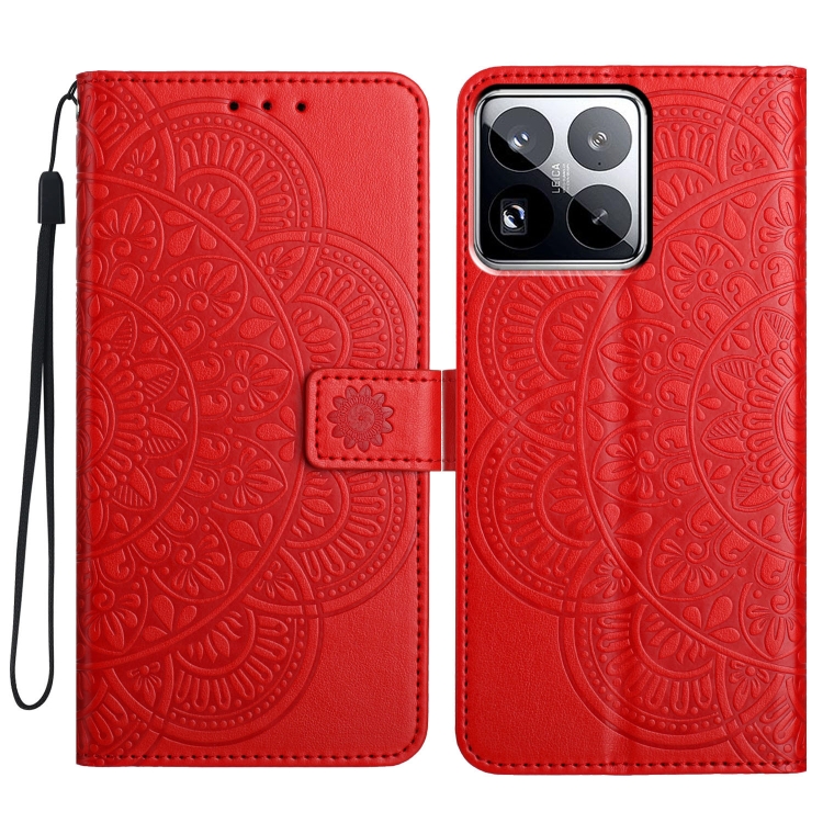 

For Xiaomi 15 Pro Flower Embossed Leather Phone Case(Red)