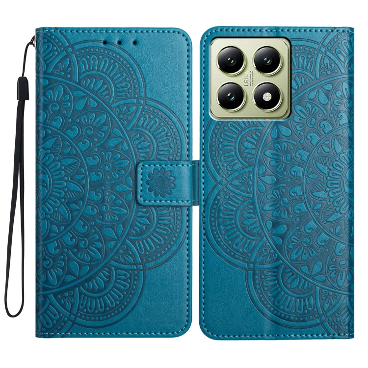

For Xiaomi 14T Pro Flower Embossed Leather Phone Case(Blue)