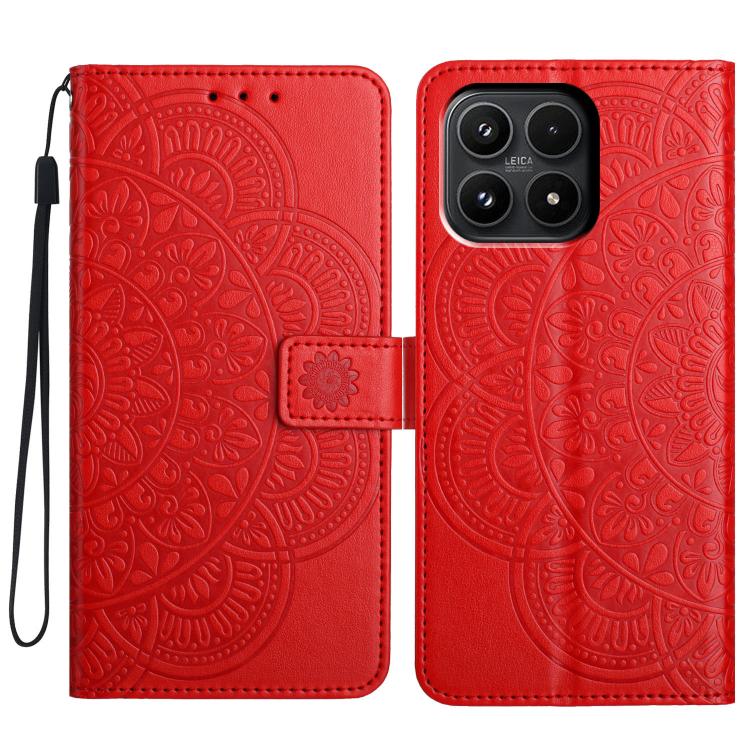 

For Xiaomi 17 Flower Embossed Leather Phone Case(Red)