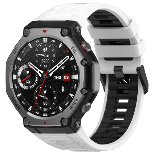 For Amazfit T-Rex 3 Two Color Black Buckle Silicone Watch Band(White Black)