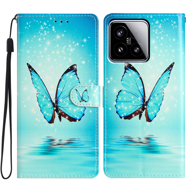 

For Xiaomi 15 Colored Drawing Leather Phone Case(Blue Butterfly)