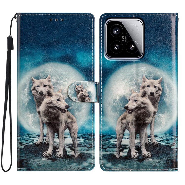 

For Xiaomi 15 Colored Drawing Leather Phone Case(Twin Wolves)
