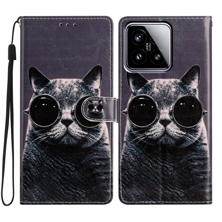 

For Xiaomi 15 Colored Drawing Leather Phone Case(Sunglasses Cat)
