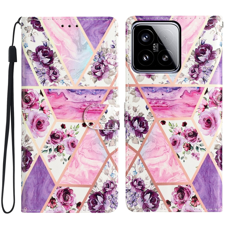 

For Xiaomi 15 Colored Drawing Leather Phone Case(Purple Marble)
