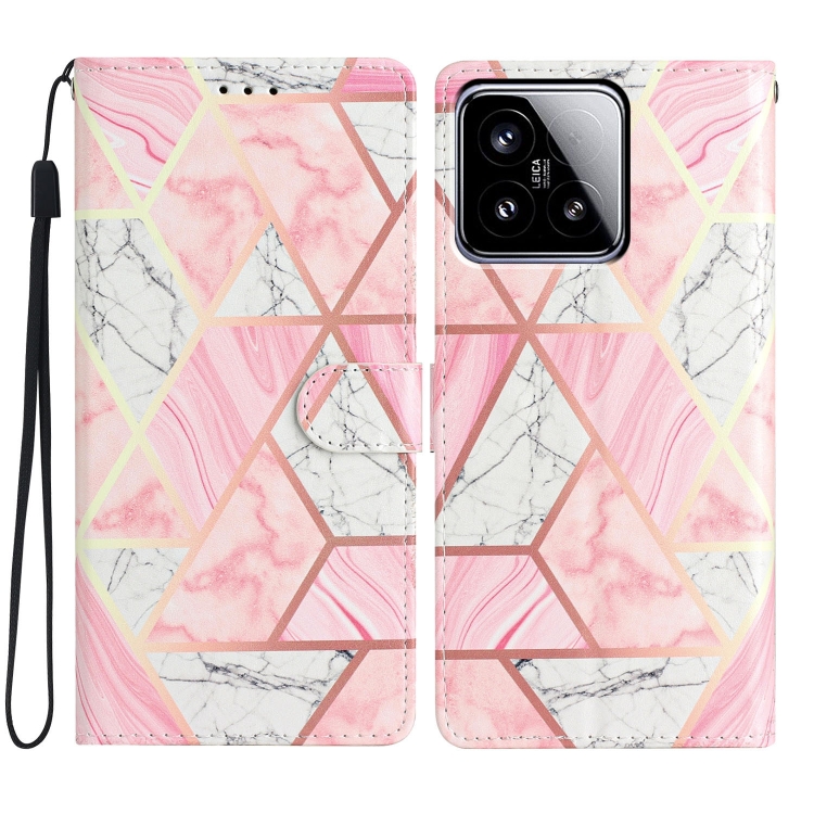 

For Xiaomi 15 Colored Drawing Leather Phone Case(Pink Marble)
