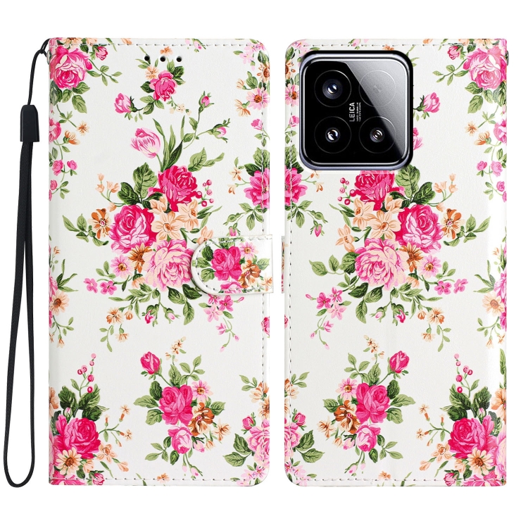 

For Xiaomi 15 Colored Drawing Leather Phone Case(Peonies)