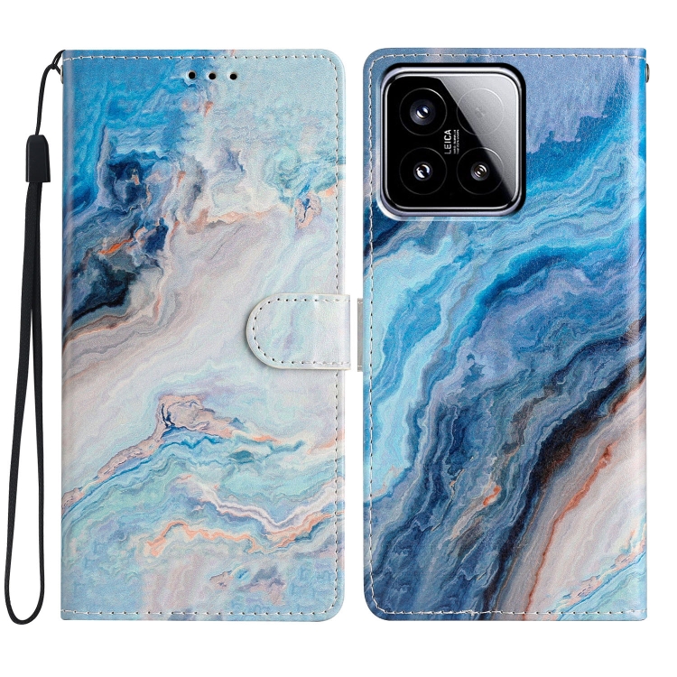 

For Xiaomi 15 Colored Drawing Leather Phone Case(Blue Marble)