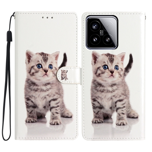 

For Xiaomi 15 Colored Drawing Leather Phone Case(Little Tabby Cat)