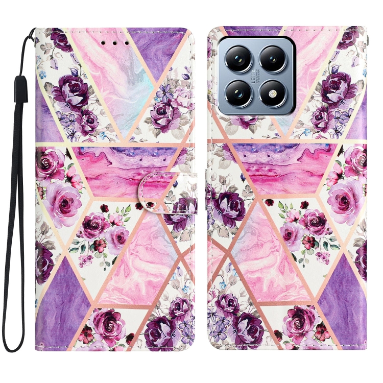 

For Xiaomi 14T Pro Colored Drawing Leather Phone Case(Purple Marble)