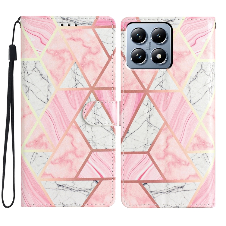 

For Xiaomi 14T Pro Colored Drawing Leather Phone Case(Pink Marble)