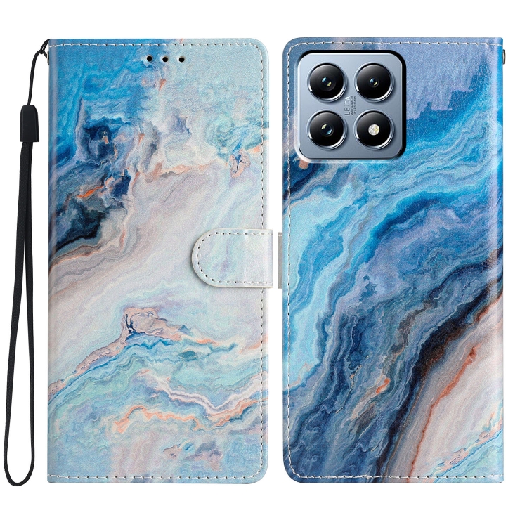 

For Xiaomi 14T Pro Colored Drawing Leather Phone Case(Blue Marble)