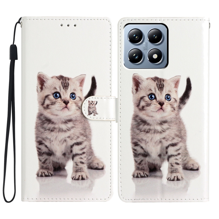 

For Xiaomi 14T Pro Colored Drawing Leather Phone Case(Little Tabby Cat)