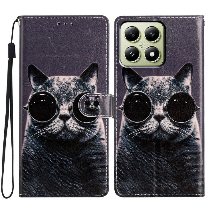 

For Xiaomi 14T Colored Drawing Leather Phone Case(Sunglasses Cat)