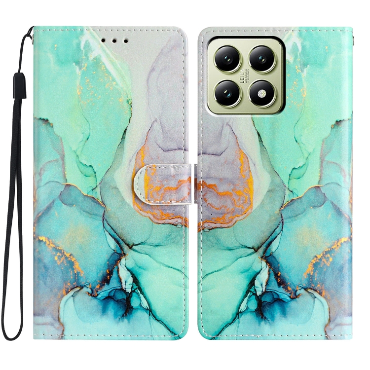 

For Xiaomi 14T Colored Drawing Leather Phone Case(Green Marble)