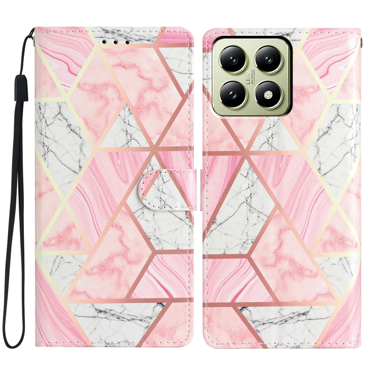 

For Xiaomi 14T Colored Drawing Leather Phone Case(Pink Marble)